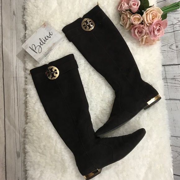 Tory Burch Shoes - Tory Burch brown suede gold tone knee high boots